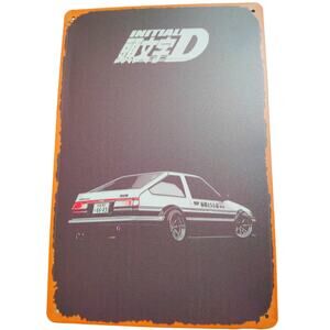 Retro 12x8 Initial D Anime Tin Sign, Toyota AE86 Trueno Rear View, Street Racing